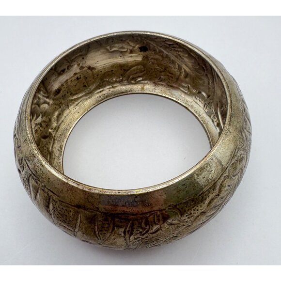 Vintage Brass Elephant Wide Bangle Bracelet Boho Ethnic Floral Style Artisan - Picture 2 of 8